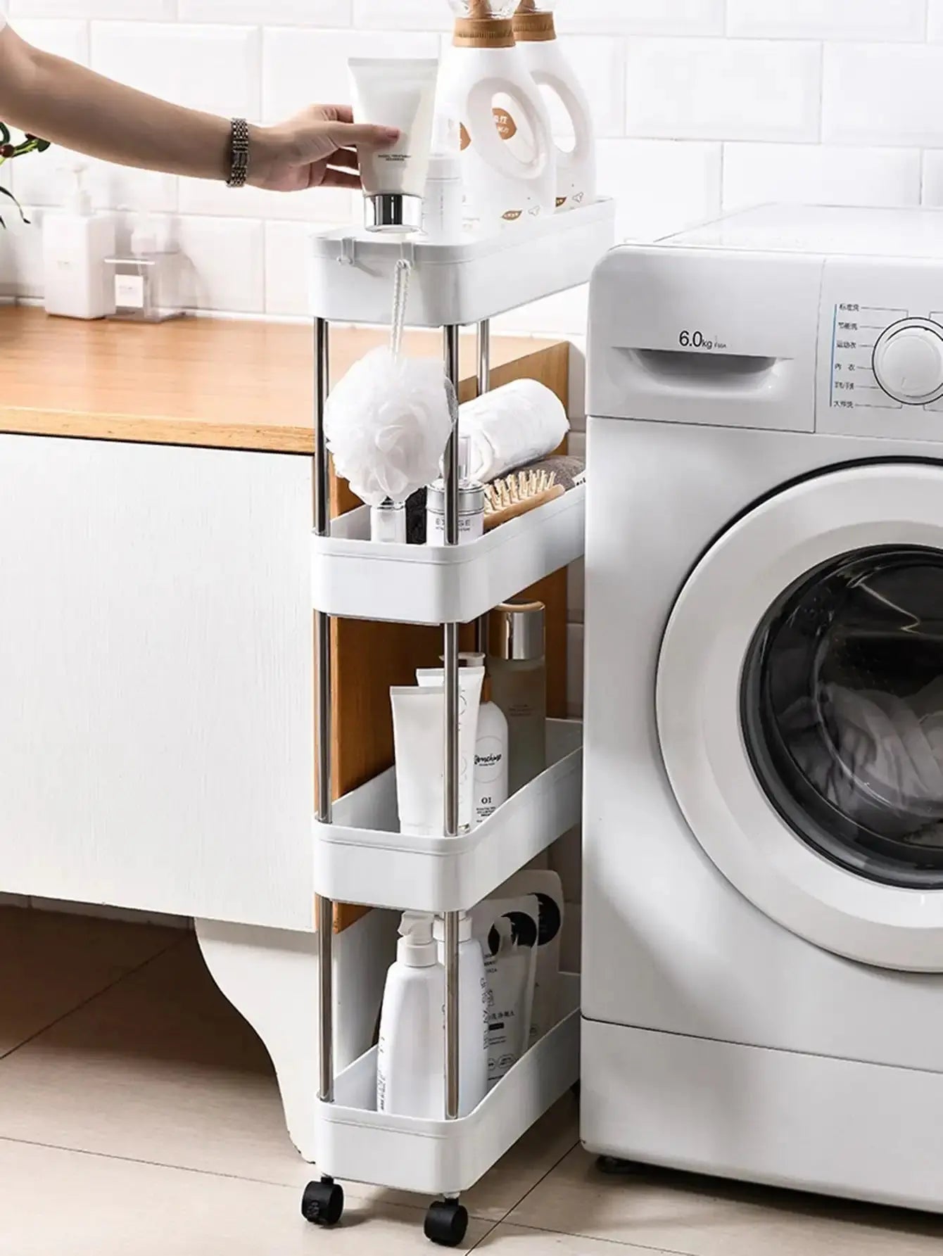 1pcs 3/4 Tier Rolling Utility Cart Storage Shelf Movable Gap Storage Rack Kitchen Bathroom Slim Slide Organizer Shelf Livingroom - Nestora Home