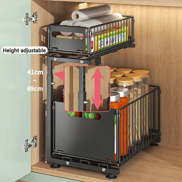 2 Tier Pull - Out Under Sink Organizer – Adjustable Kitchen Cabinet Storage Drawer - Nestora Home