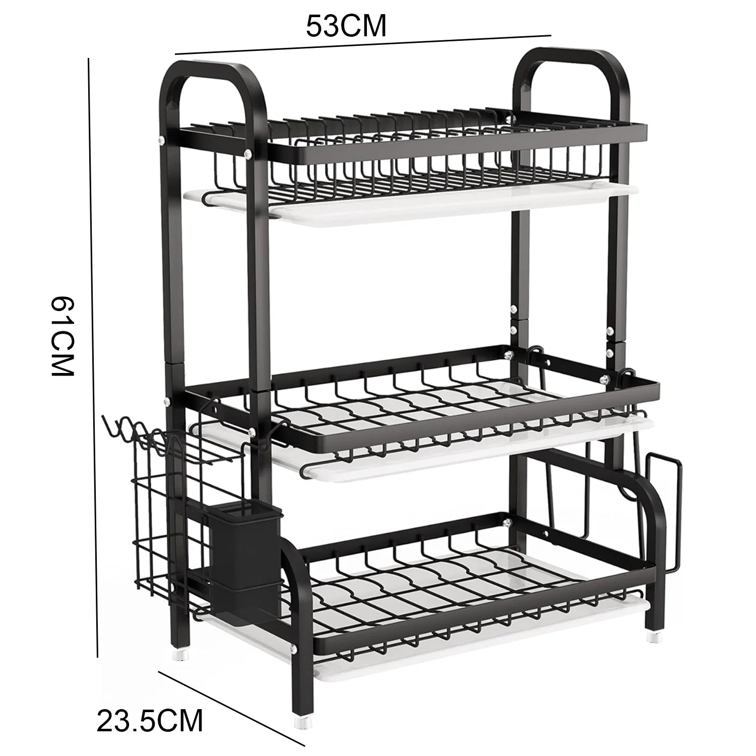 2-Tier Over Sink Dish Drainer Rack with Utensil Holder – Large Capacity Metal Kitchen Drying Organizer with Drainage Tray (Black)